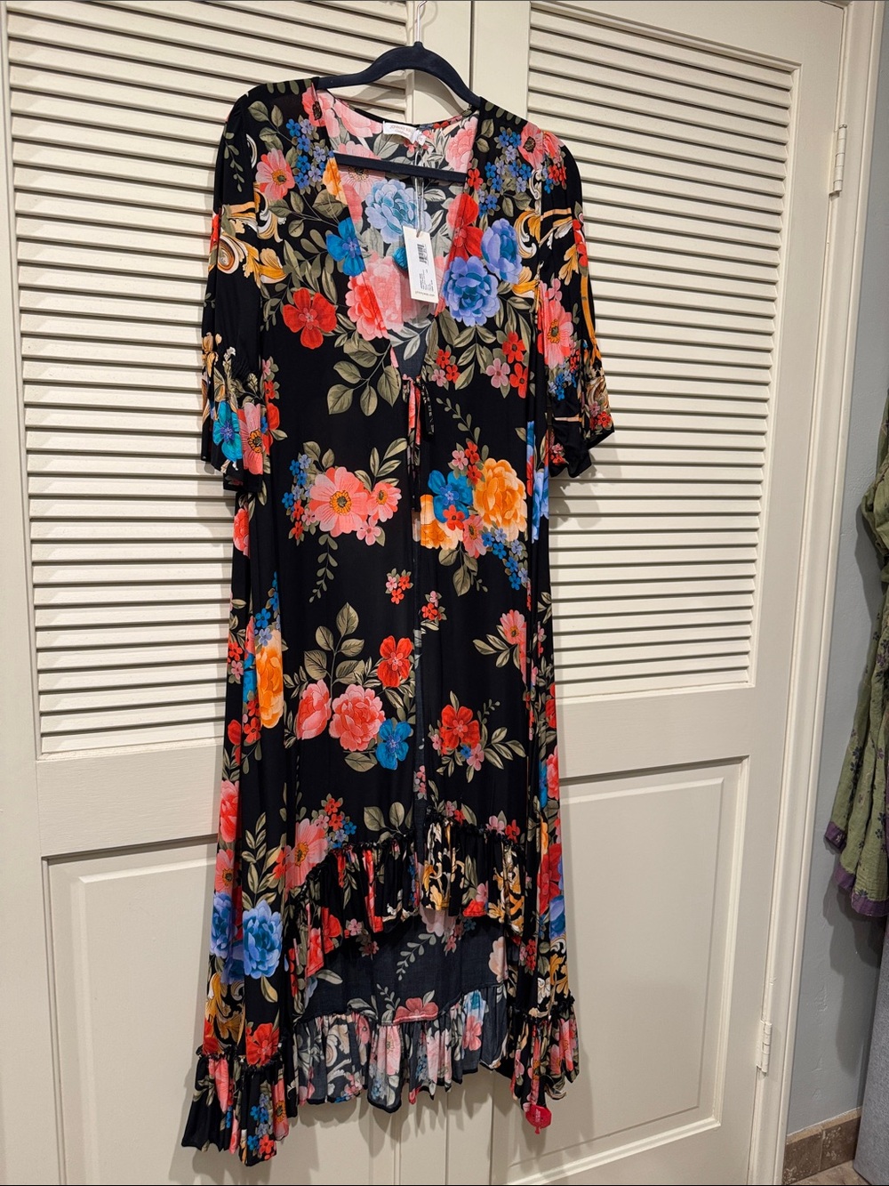 Johnny Was Black Royal long ruffle kimono new with tags size XS